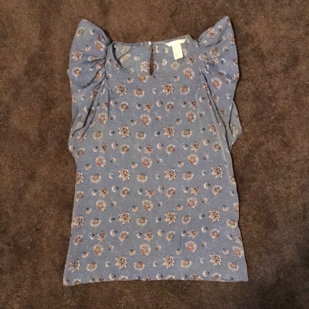 H&M Periwinkle Floral Short Sleeve Blouse
